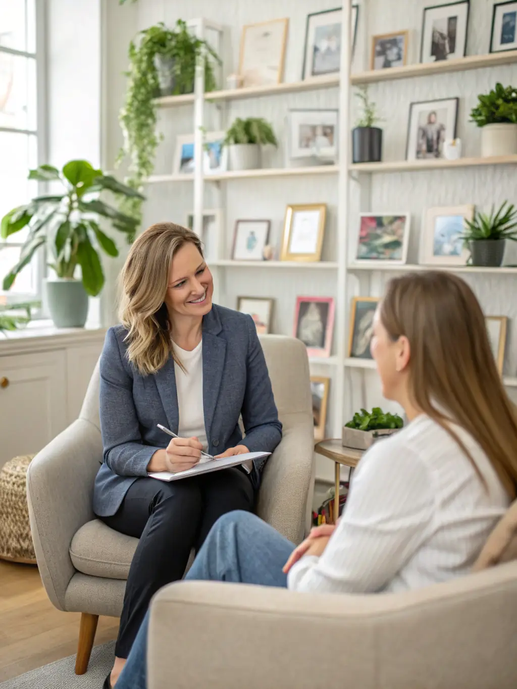 A matchmaker providing feedback and guidance to a client after a date, emphasizing EliteLink's commitment to ongoing support and refinement of the matchmaking process.